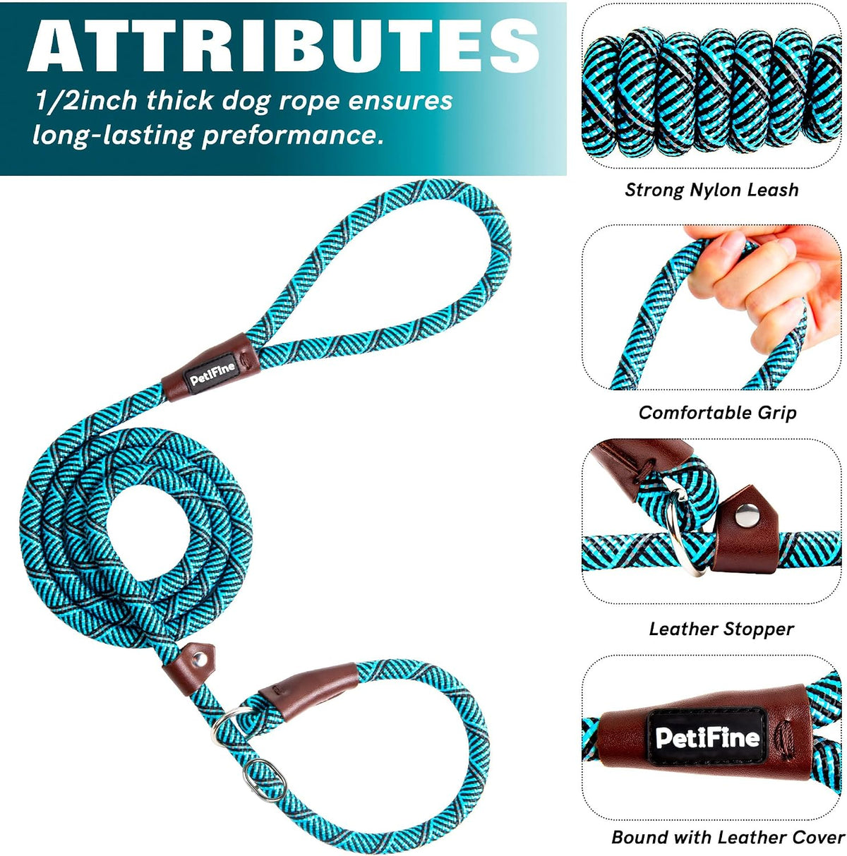 Slip Lead Dog Leash Reflective, 6FT x 1/2" Heavy Duty Slip Leash