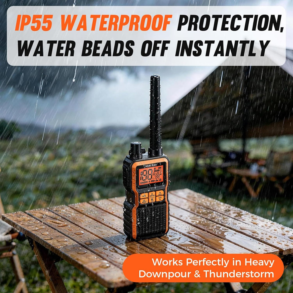 Midd Kacy MK108 Walkie Talkies Long Range, GMRS 2 Way Radio (2 Pack) | 60 Channel, 121 Privacy Codes, Waterproof