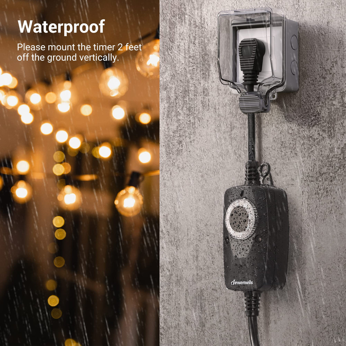 Light Timer Outdoor Weatherproof with 2 FT Extension Cord