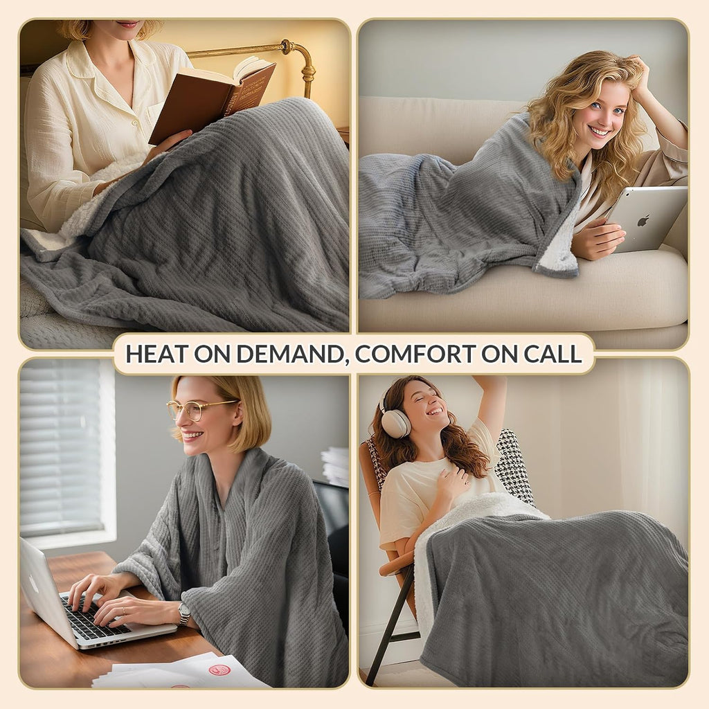 Heated Throw Blanket, 5 Heat Settings, 3 Hours Timer, Grey | 50" x 60", fast heating, ETL certified, NTC & PTC