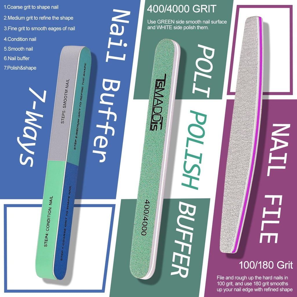 Manicure Tools Kit Nail Care Kit with 3 pcs Files, 2 pcs Buffer Blocks, 2 Polishing Buffers, Cuticle Nipper, Pusher