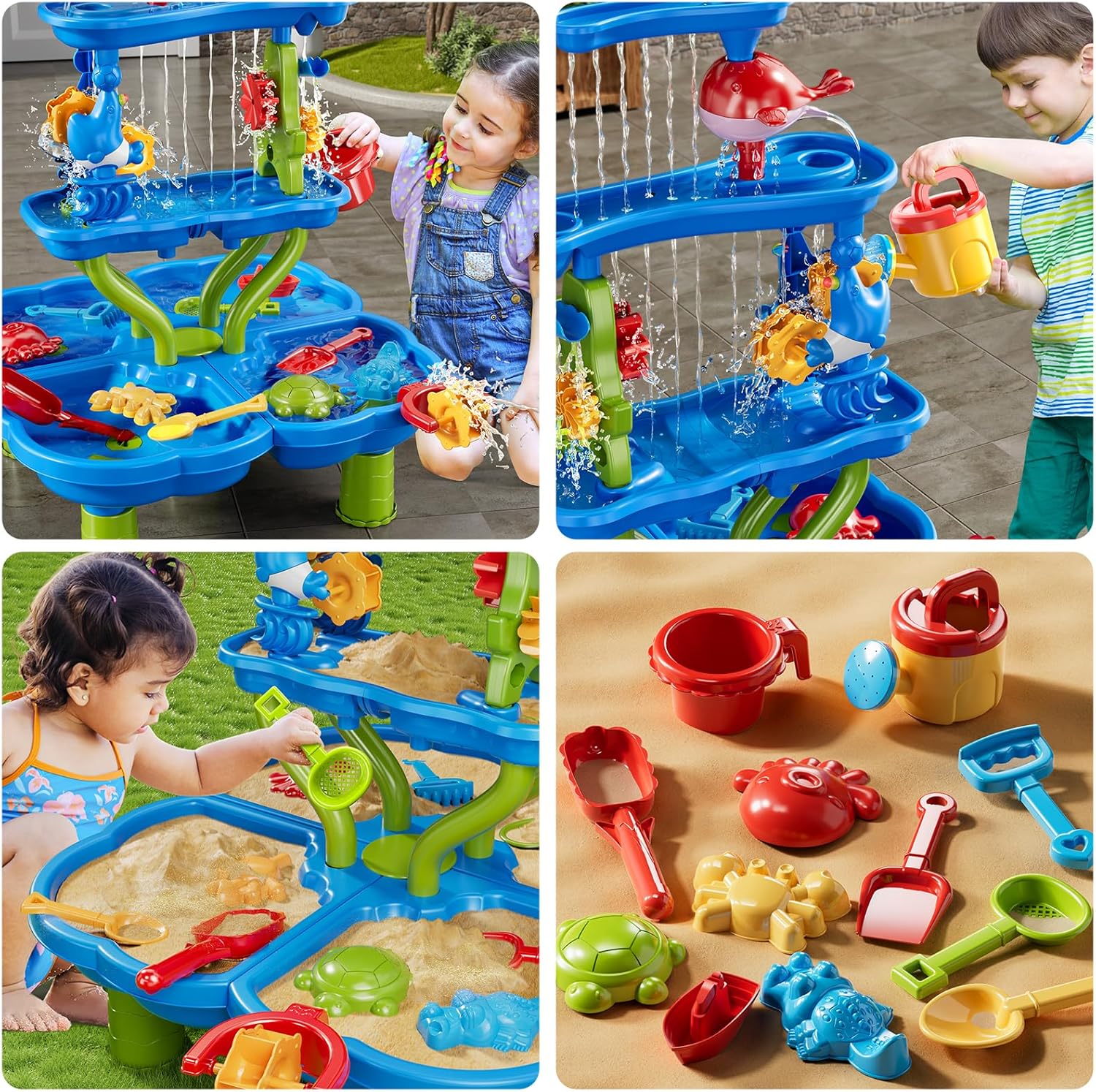 Water Table for Toddlers 1-3 3-5, 4-Tier Water Table for Kids with Sand Beach Toys, Water and Sand Sensory Table