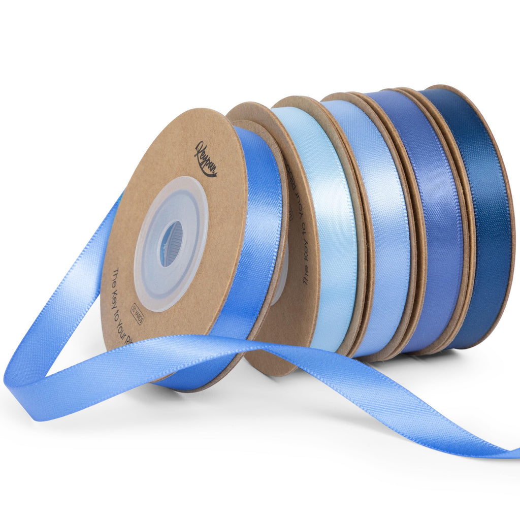Blue Satin Ribbon Set 3/8" x 50 Yards, 5 Rolls