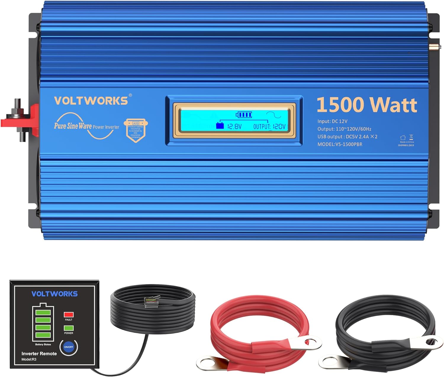 1500Watt Pure Sine Wave Inverter 12V DC to 110V 120V AC Power Inverter | Remote Control LCD Display and 2x2.4A USB
