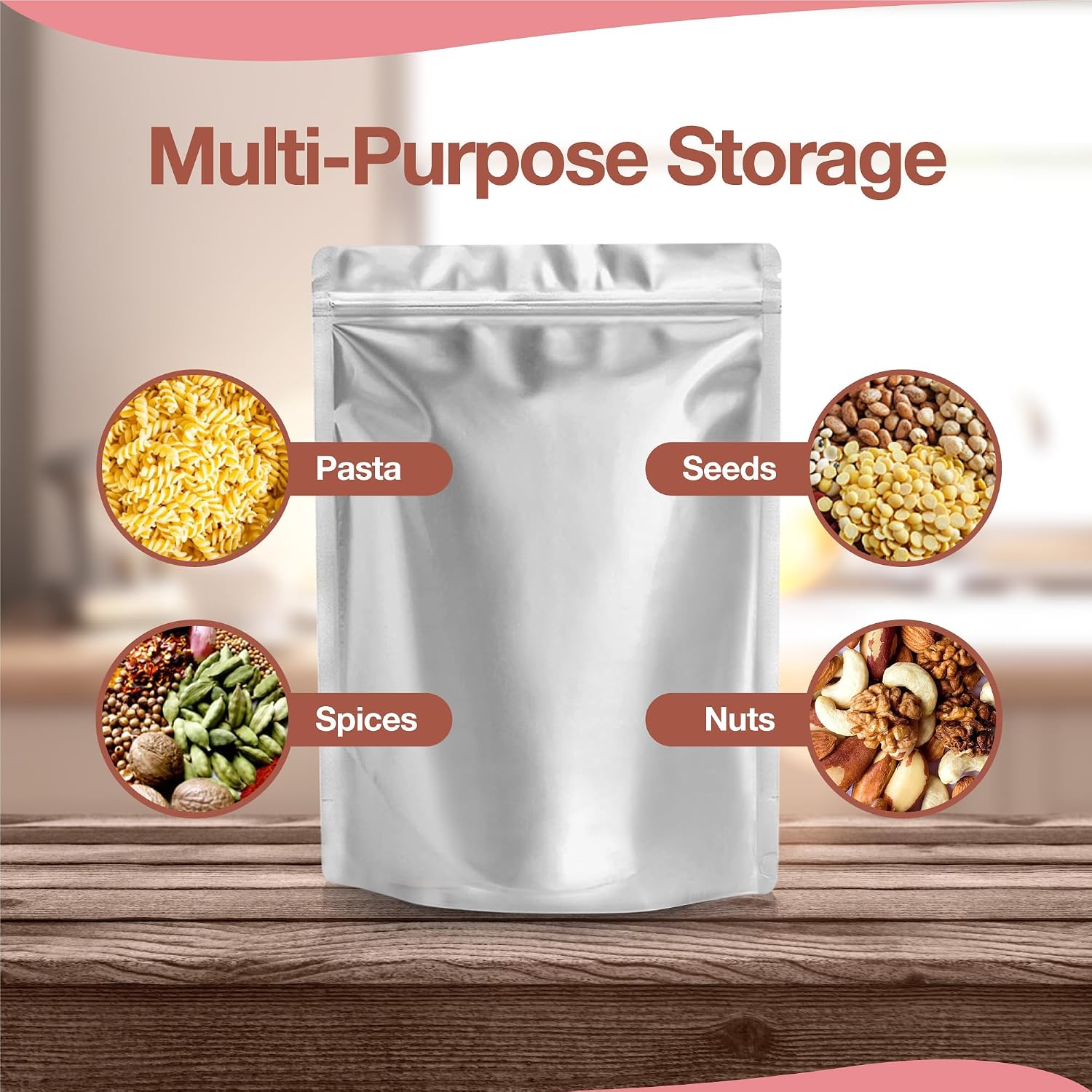 100pcs 1 Quart Mylar Bags with Gusseted Bottom - Extra Thick | Resealable, Long Term Food Storage, Stand Up, Ziplock