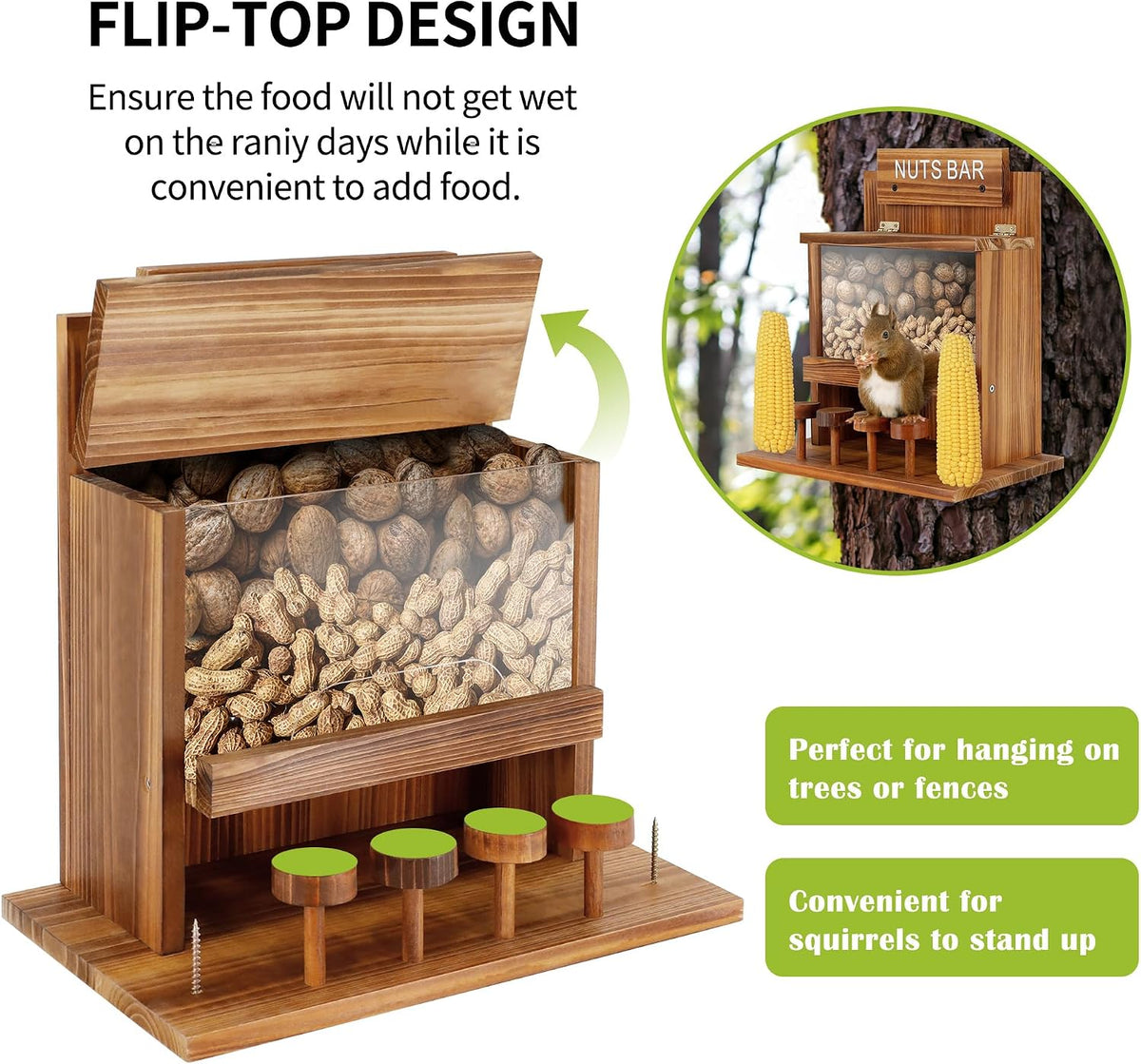 Squirrel Feeder for Outside Tree, Squirrel Picnic Table Feeder for Outdoors Corn Cob Peanut Feeder Funny Chipmunk