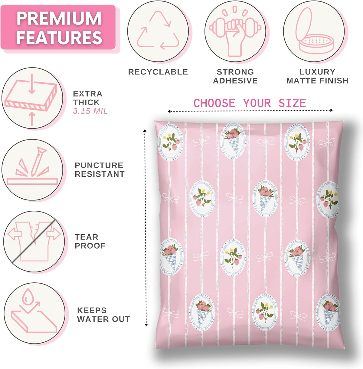 Shipping Bags Cute Pink Small Biz Packaging Poly Mailers