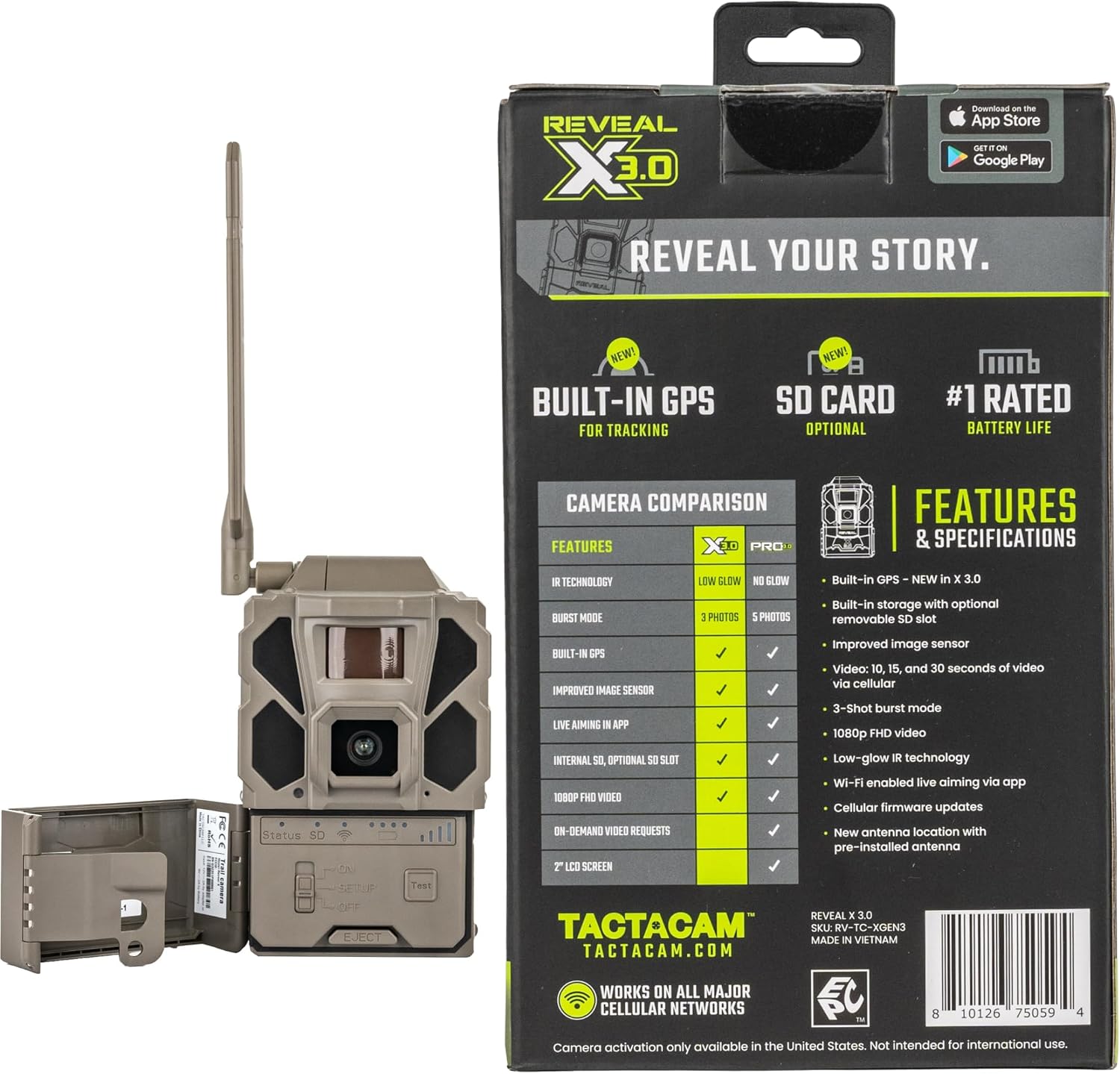 Reveal X 3.0 Cellular Trail Camera, Night Vision, Waterproof | 4K photo, 1080p video; auto-connect multi-carrier LTE;