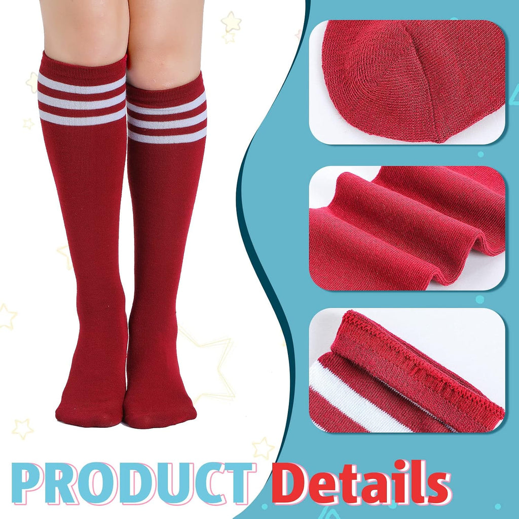 6 Pairs Knee High Socks for Women Uniform Team Outfit, Multicolor | Athletic Long Tube Socks with Colorful Stripes