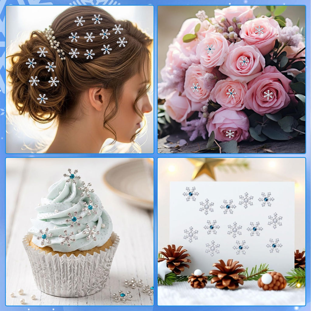 90 Pcs Snowflake Rhinestone Buttons Silver Craft Embellishments