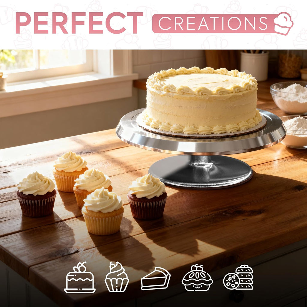 12 Inch Silver Aluminum Alloy Revolving Cake Stand
