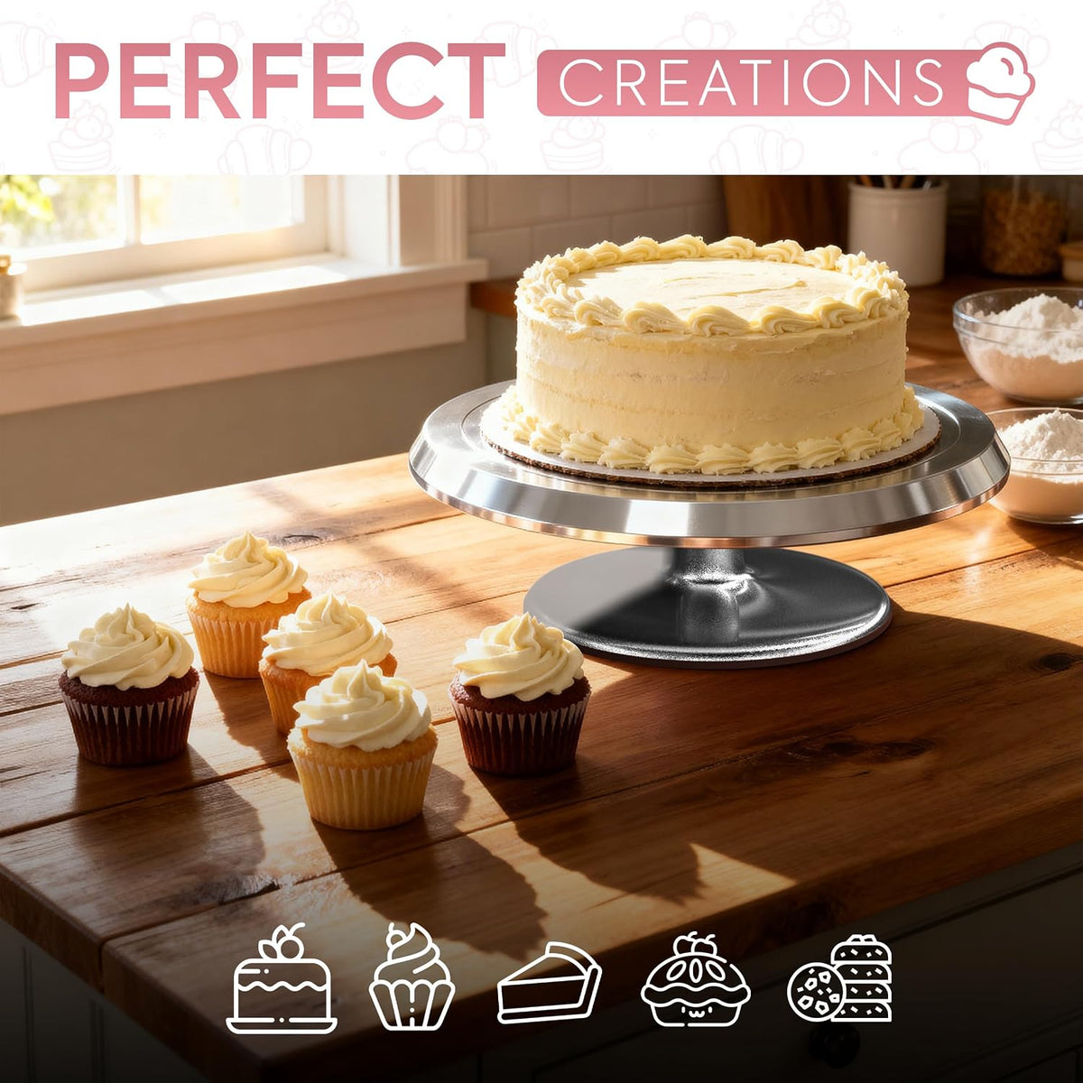 12 Inch Silver Aluminum Alloy Revolving Cake Stand