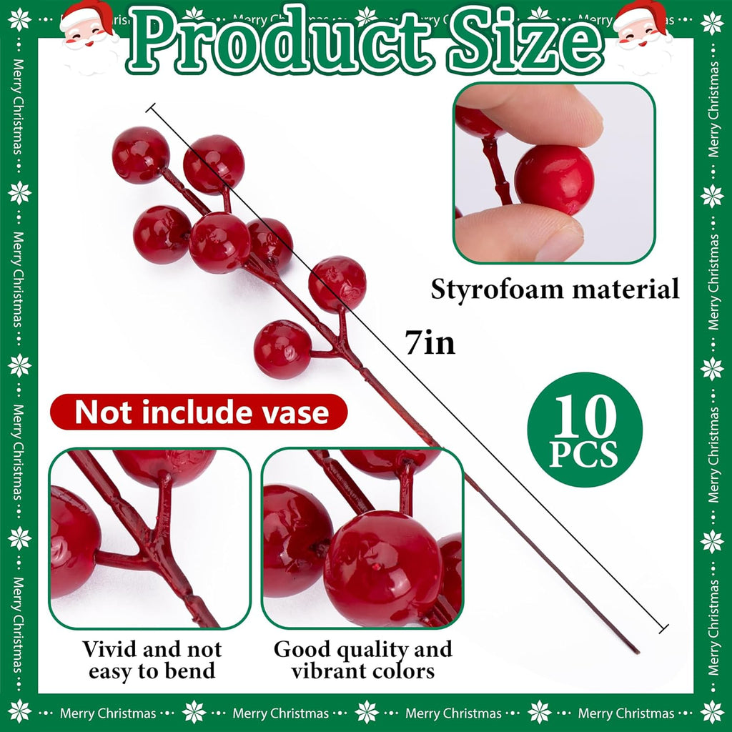 45 Pcs Christmas Artificial Pine Branches with Red Berry Stems, 10.5" Faux Evergreen Norfolk Pine Cypress Leaves