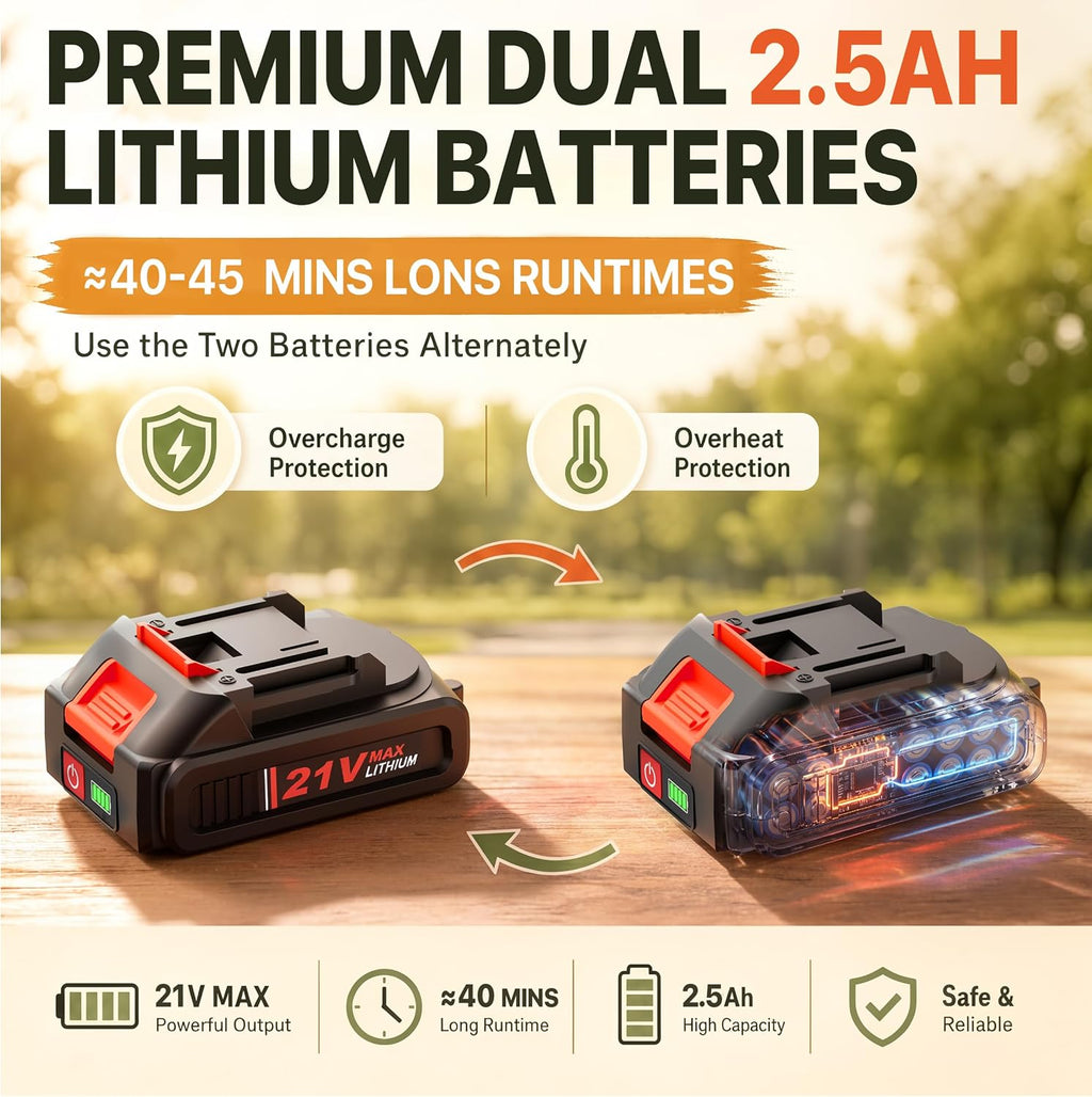 21V Electric Weed Wacker with 2x2.5Ah Battery Powered Weed Eater | 12 Inch Cordless Weed Wacker &Auto Line Feed