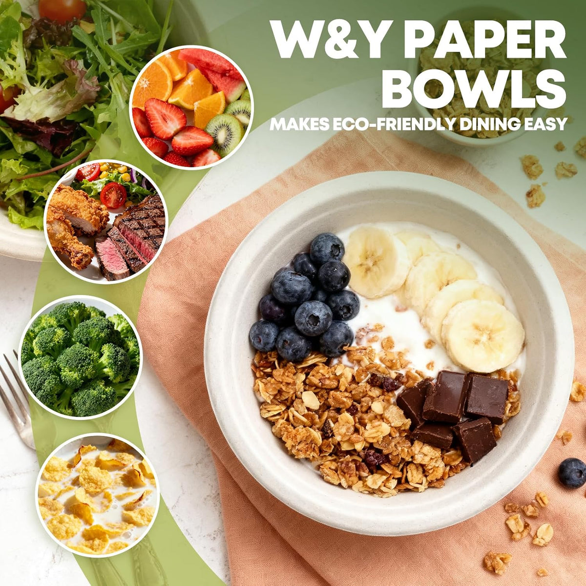 12 oz Paper Bowls Disposable 100-Count, Compostable Bagasse Bowls