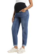 Maternity Boyfriend Jeans Over Belly Denim Pants Dark Blue M