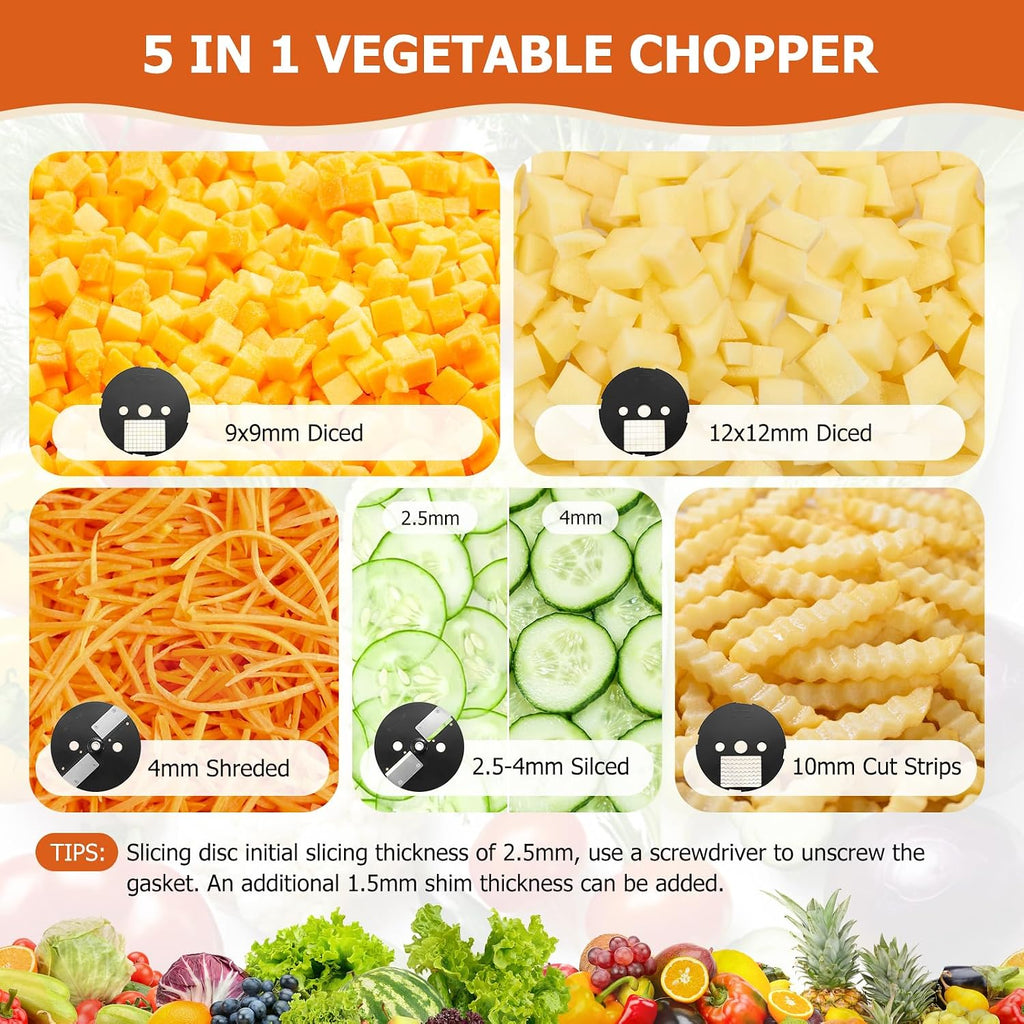 5-In-1 Electric Vegetable Chopper, Commercial Vegetable Slicer