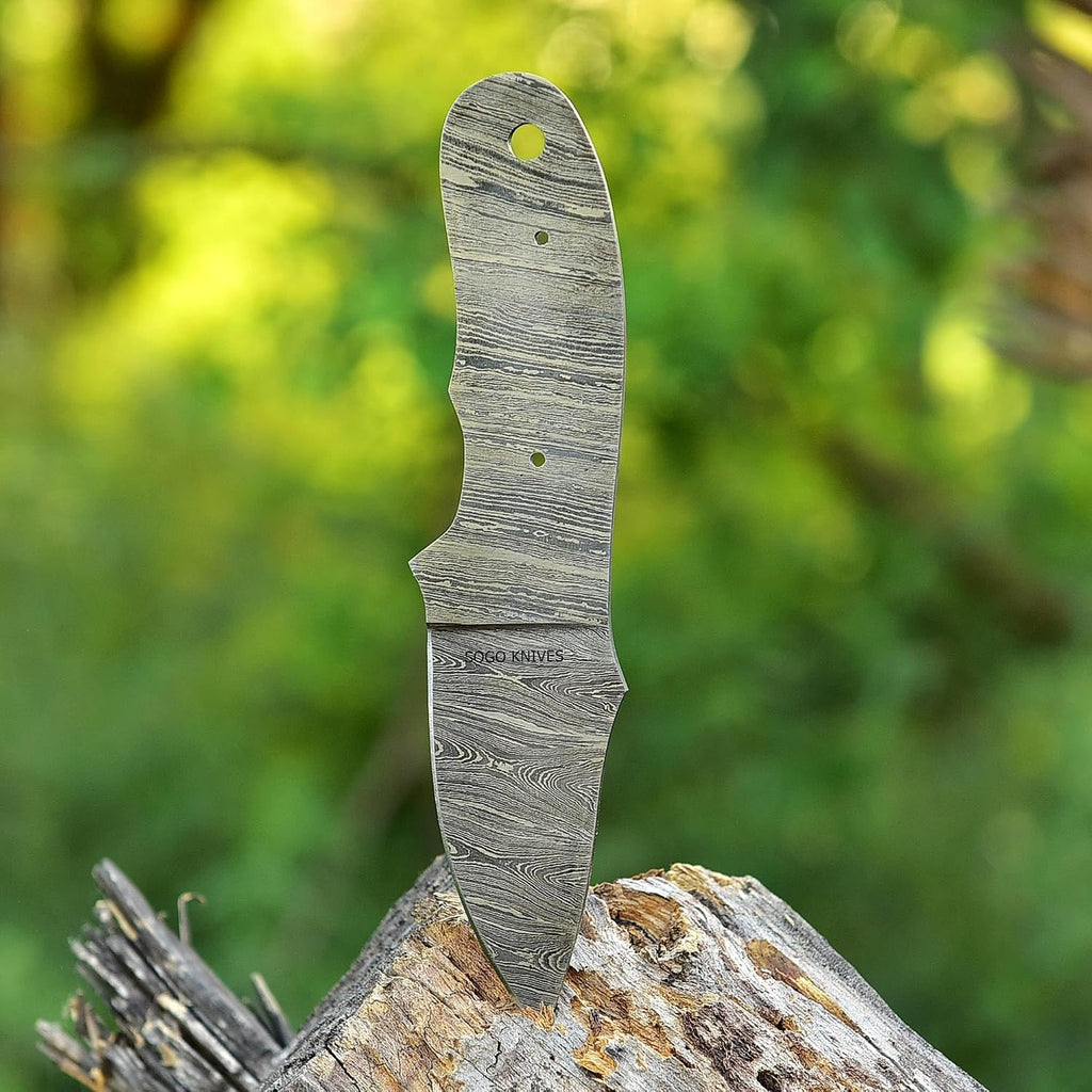 7'' Damascus Knife Making Kit DIY Handmade Knife Kit Includes Knife Blank Knife Steel Blade, Pins, Knife with Sheath