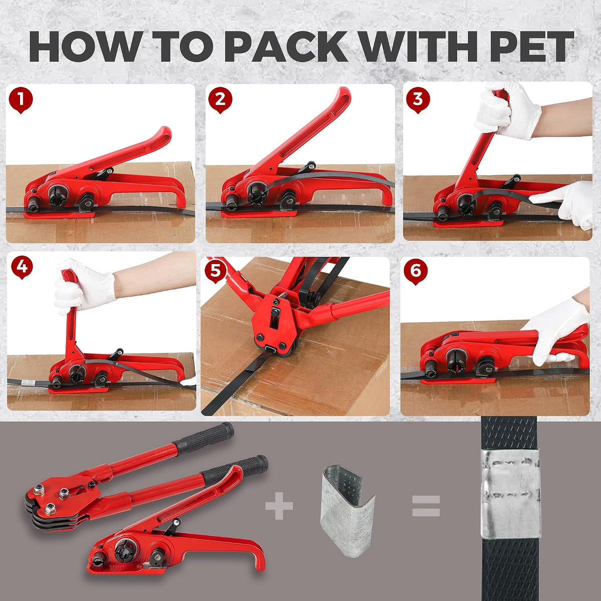 5/8" x1500 ft Black PET Strapping Kit with Self-Dispensing Box &100 Buckles
