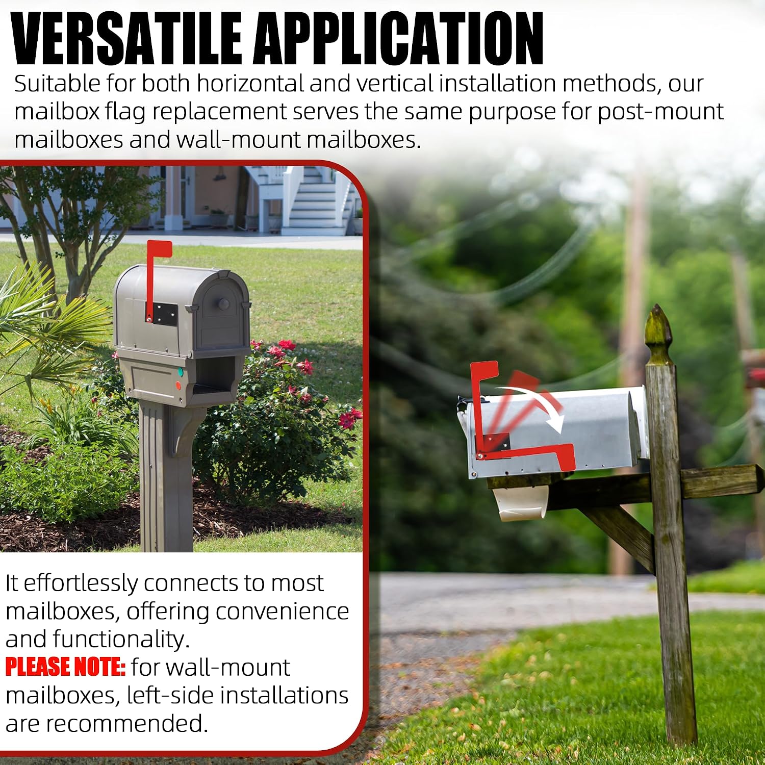 Mailbox Flag Replacement Kit for Wall-Mount and Post-Mount Mailbox | Red Metal Mailbox Flag with 4 Self-Tapping