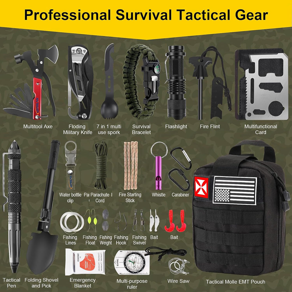 Survival First Aid Kit, 248PCS Survival Tools Camping Essentials Tactical Gear Emergency Trauma Medical Supplies