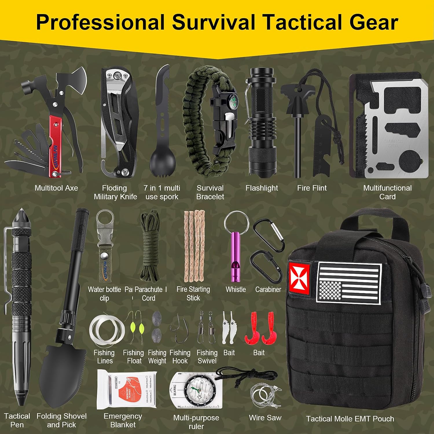 Survival First Aid Kit, 248PCS Survival Tools Camping Essentials Tactical Gear Emergency Trauma Medical Supplies