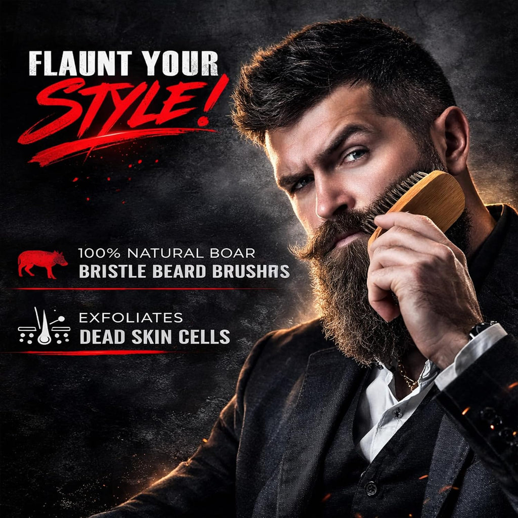 Beard Brush, Beard Comb, Beard Oil, & Beard Balm Grooming Kit for Men's Care, Travel Facial Hair Set for Growth