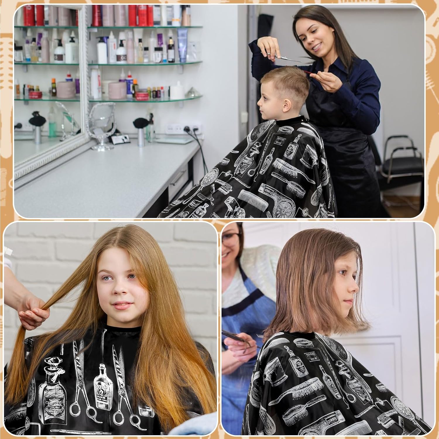 Hair Cutting Cape Kit,Professional Barber Cape with Duster Brush | Polyester Fabric, Adjustable Snap Closure, Kids