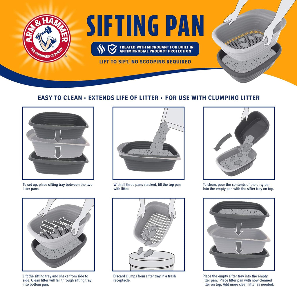 Large Sifting Litter Box Scoop Free Cat Litter Tray with Microban, Made in USA