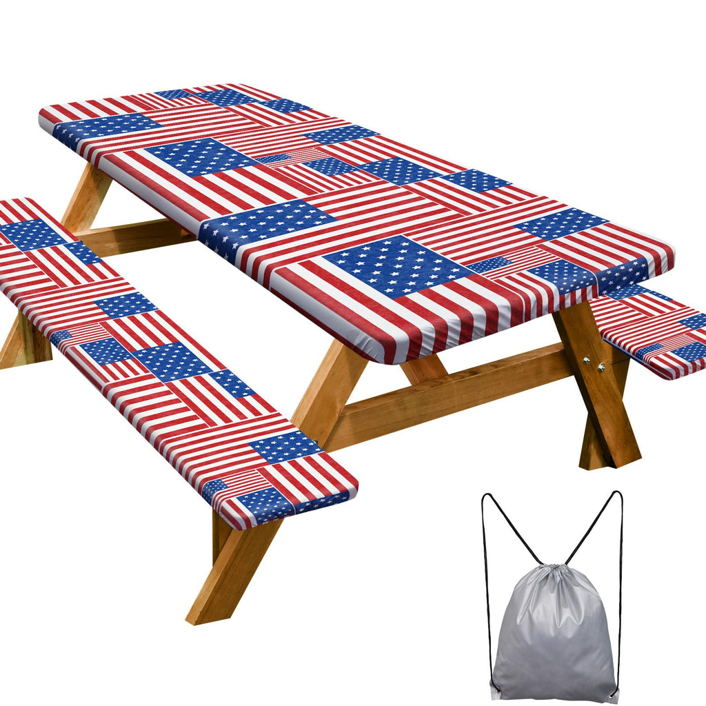 Picnic Table Cover with Bench Covers Camping Essentials Waterproof Windproof Camping Tablecloth with Drawstring Bag