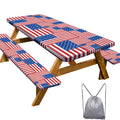 Picnic Table Cover with Bench Covers Camping Essentials Waterproof Windproof Camping Tablecloth with Drawstring Bag