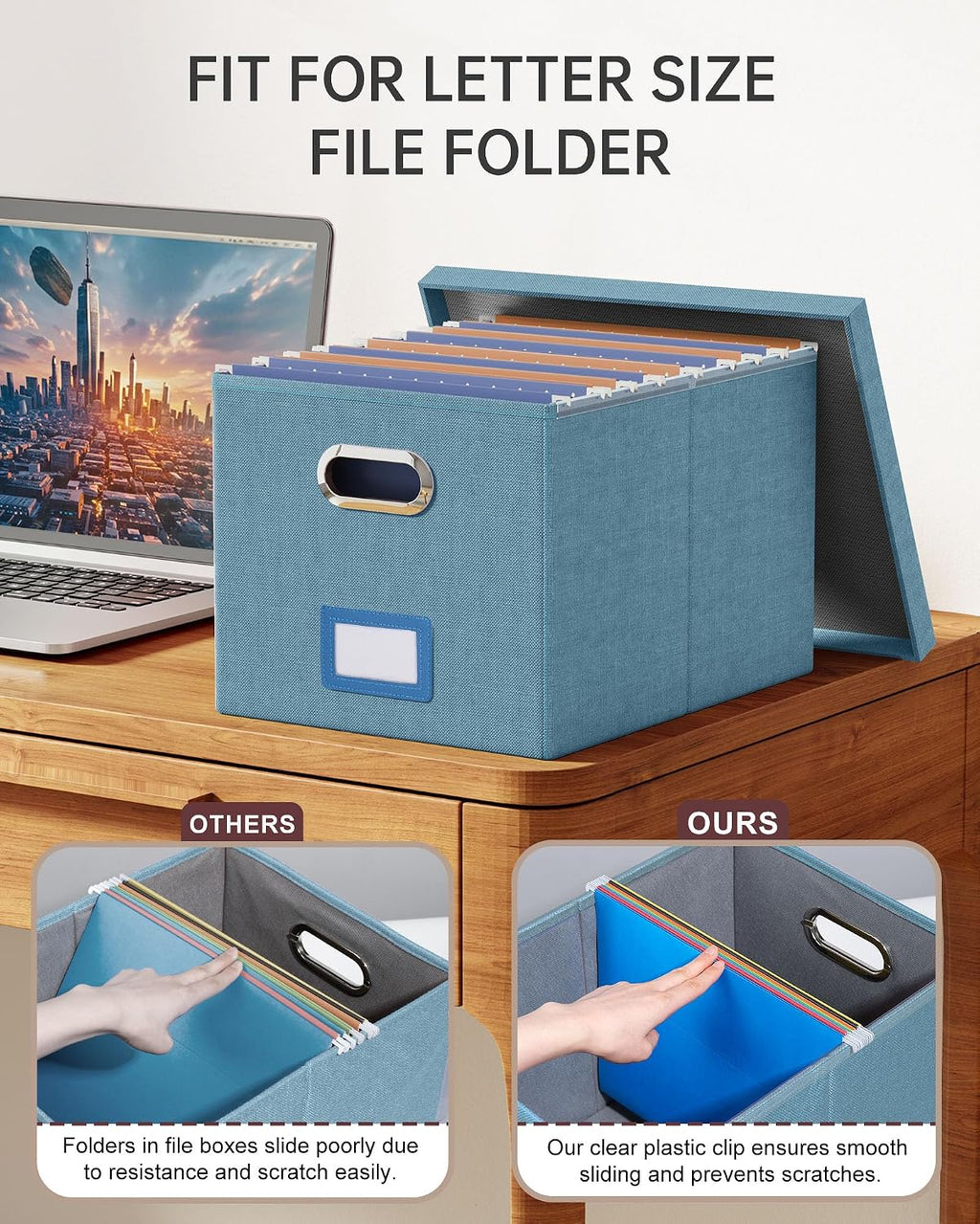 File Organizer with Lid, File Box, File Cabinet for Letter File Folder Storage, Hanging File Organizer for