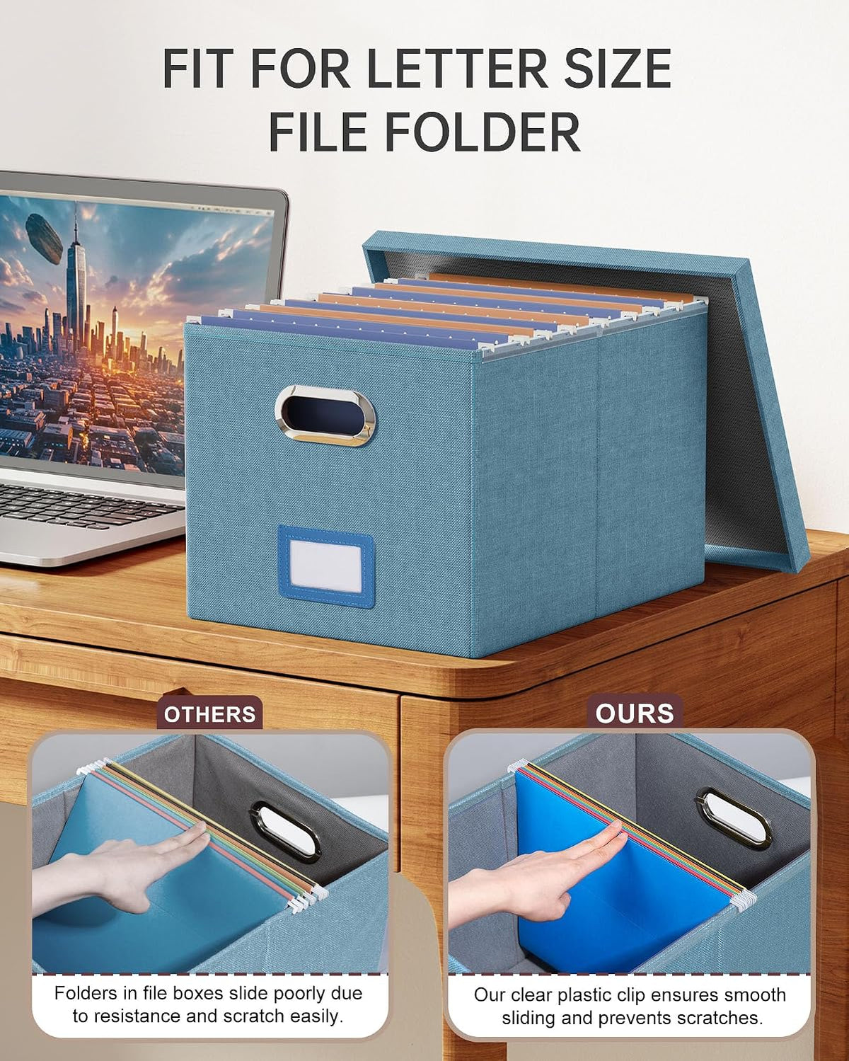 File Organizer with Lid, File Box, File Cabinet for Letter File Folder Storage, Hanging File Organizer for