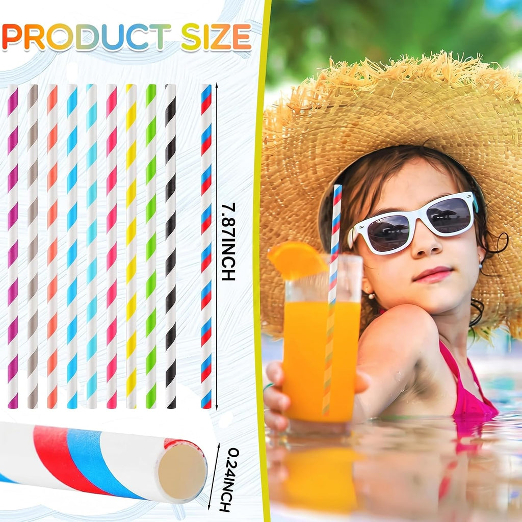 1200 Pcs Paper Straws Bulk, disposable Striped 7.87, Multicolor