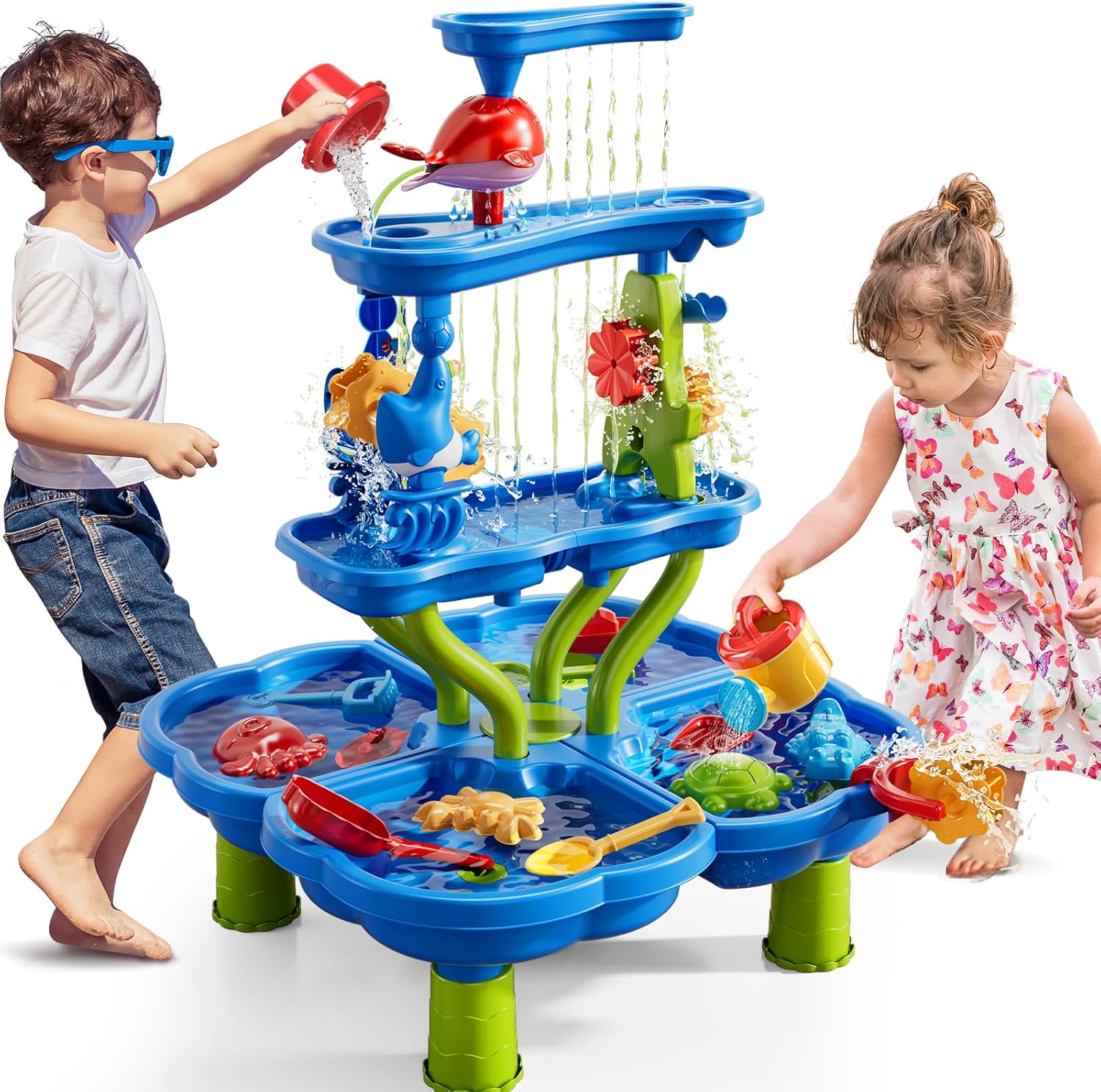 Water Table for Toddlers 1-3 3-5, 4-Tier Water Table for Kids with Sand Beach Toys, Water and Sand Sensory Table