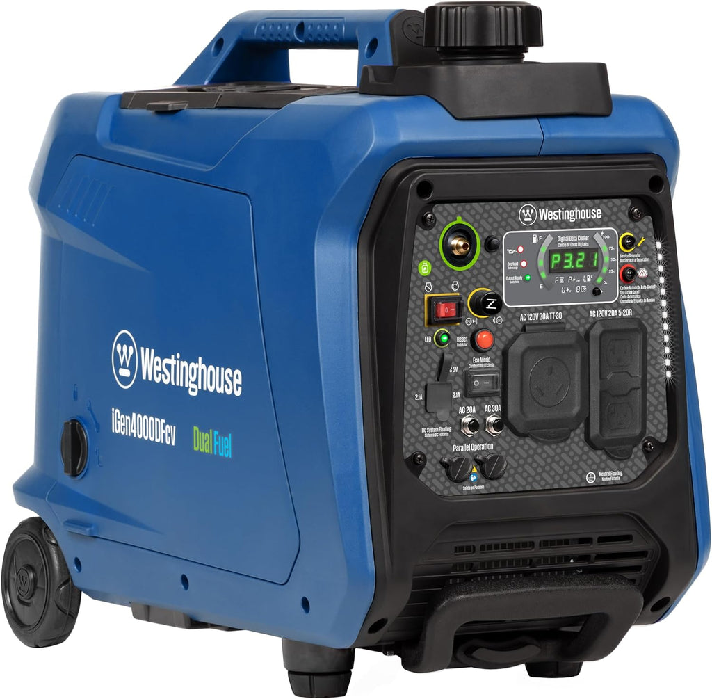 4000 Peak Watt Super Quiet Dual Fuel Portable Inverter Generator, Wheel & Handle Kit, Gas & Propane Powered, RV