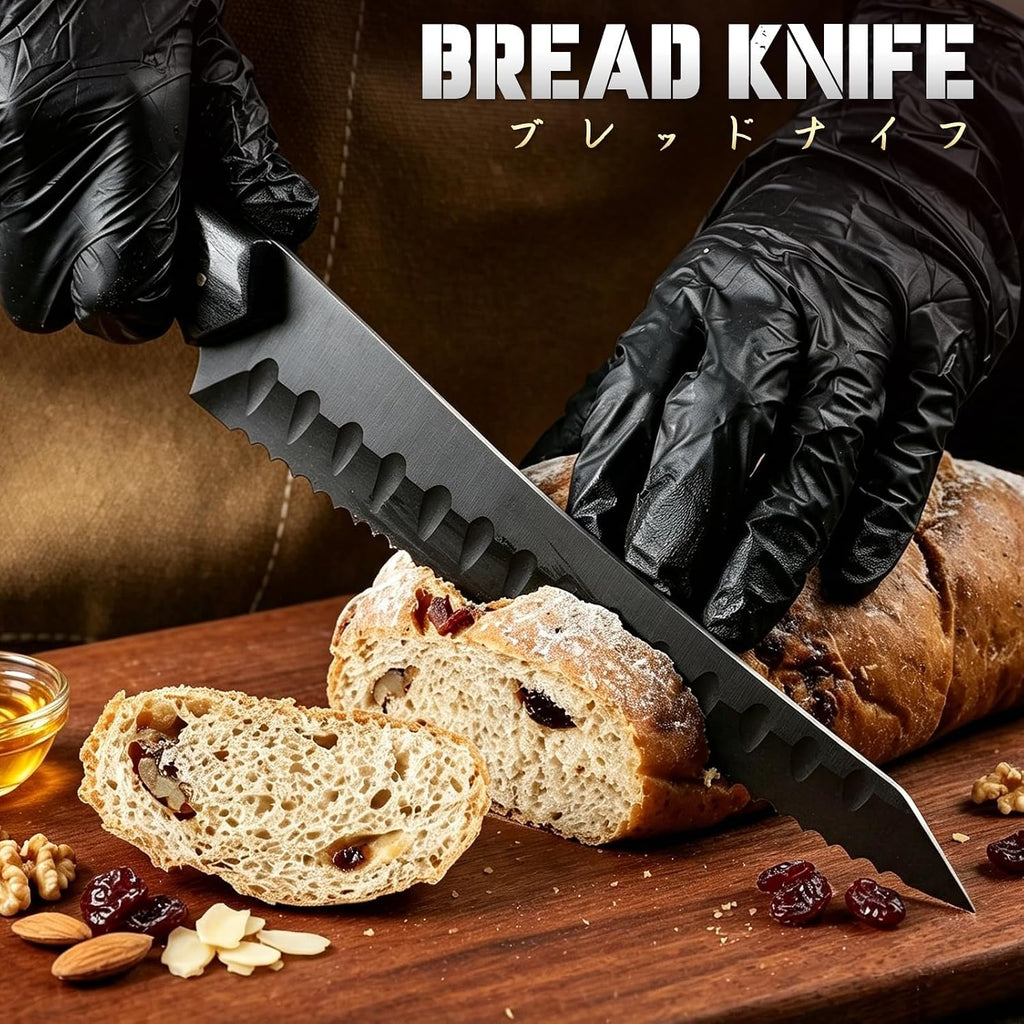 Serrated Bread Knife 8-inch - Black Bread Knife for Homemade Breads