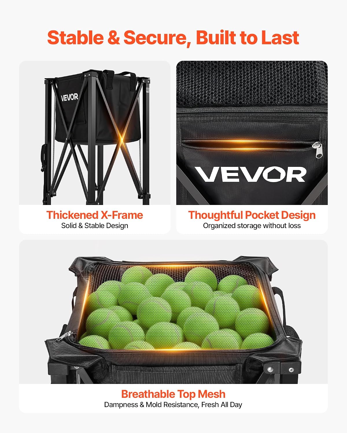 Tennis & Pickleball Hopper Holds 200/175/150/120 Balls, 3-in-1 Tennis Foldable Pickleball Basket Cart for Easy