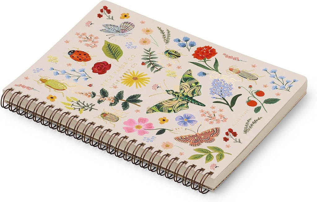 Spiral Notebook | 150 Ruled Pages, Inner Storage Pocket Folders, Double-Spiral Binding, Metallic Gold Foil Accents