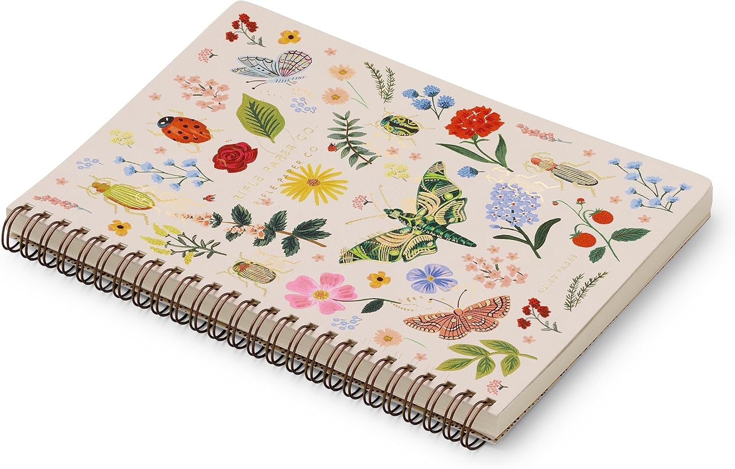 Spiral Notebook | 150 Ruled Pages, Inner Storage Pocket Folders, Double-Spiral Binding, Metallic Gold Foil Accents