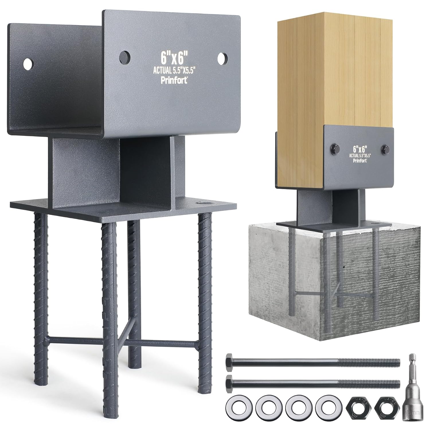 Stainless Steel 6"x6"(Actual 5.5"x5.5") Post Base Bracket Concrete, Wet Set Concrete Post Anchor Bracket Heavy Duty