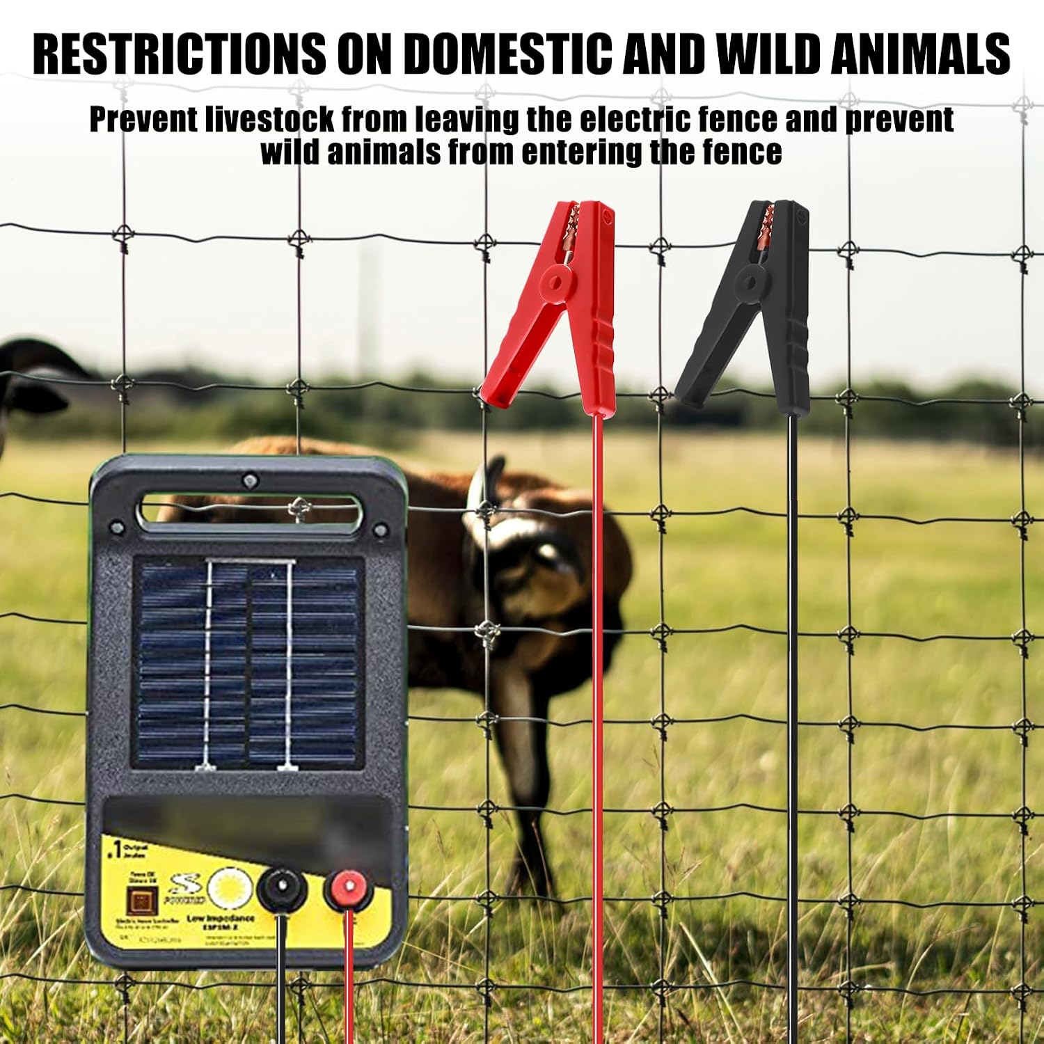 3.3FT Electric Fence Wire Alligator Clips, Electric Fence Kit Connect Energizer, and Electric Fence Charger Solar