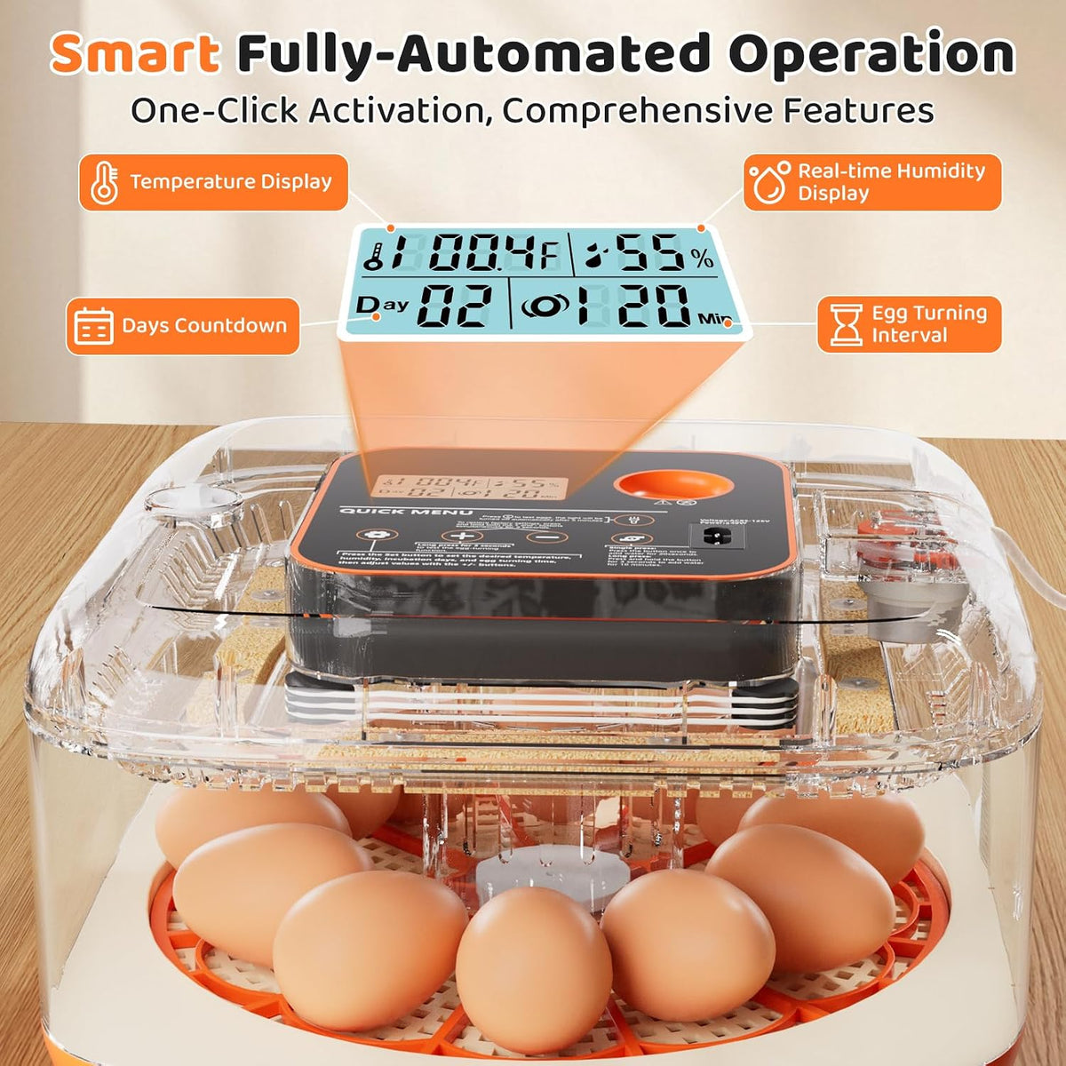 Egg Incubator for Hatching Eggs, 12 Egg Capacity, One-Touch Smart Hatching