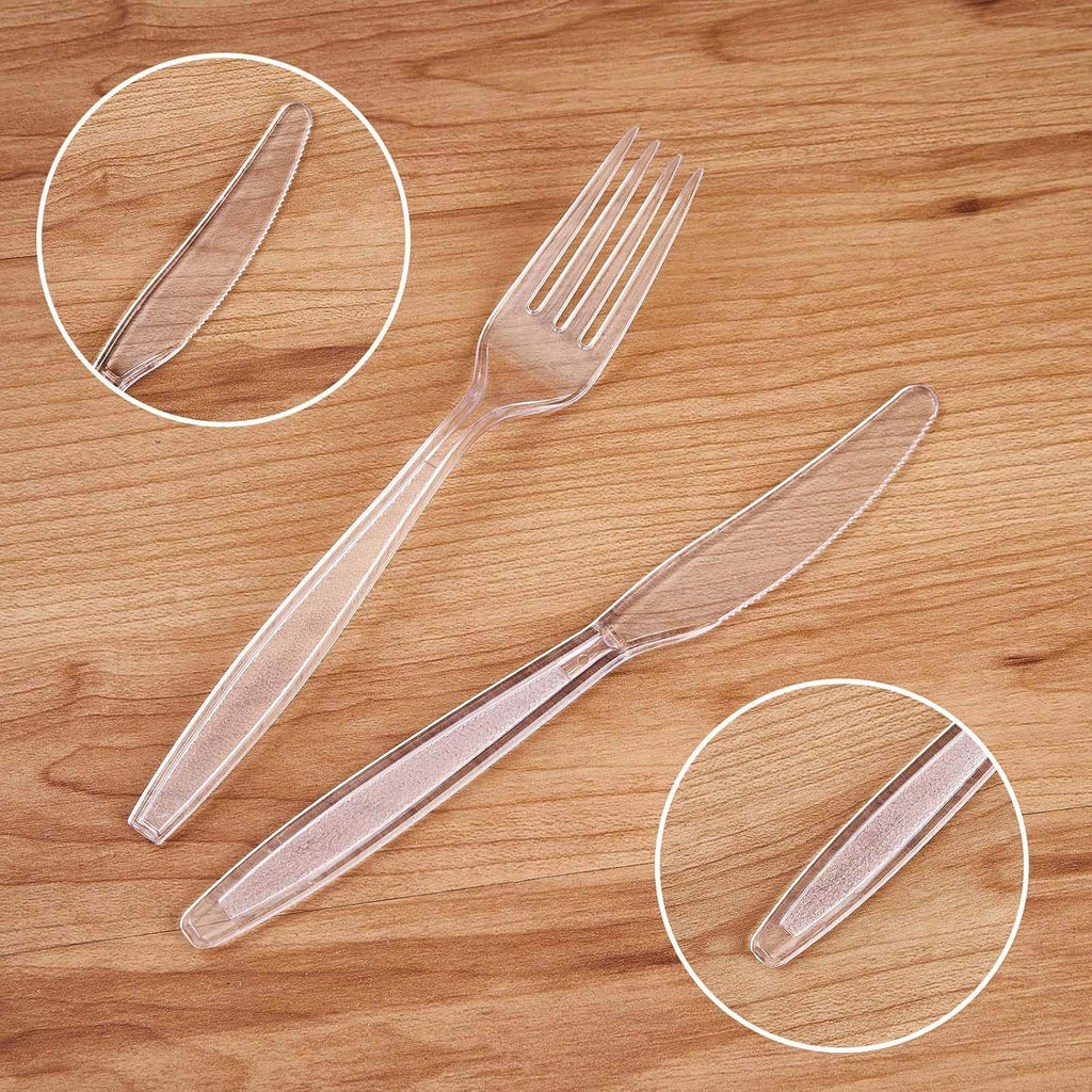 Cutlery Set Plastic Utensils Clear Forks Spoons Knives Disposable Silverware Heavyweight [300 Combo Box]