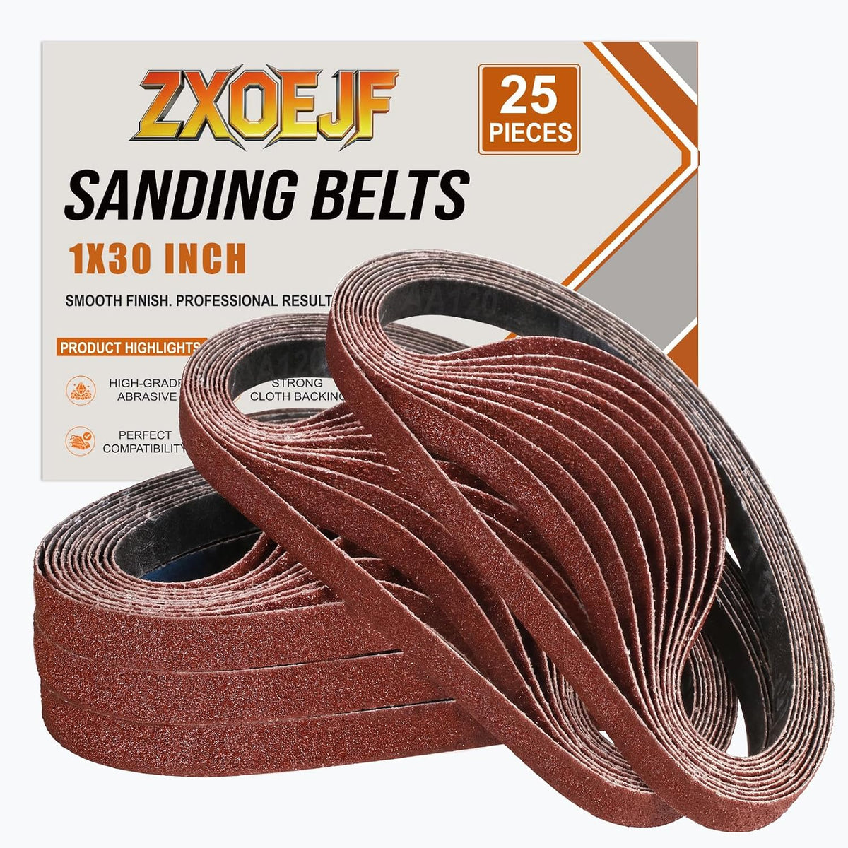 1 x 30 Inch Sanding Belts, 25 Pcs Assorted Grits(40/80/120/180/240)