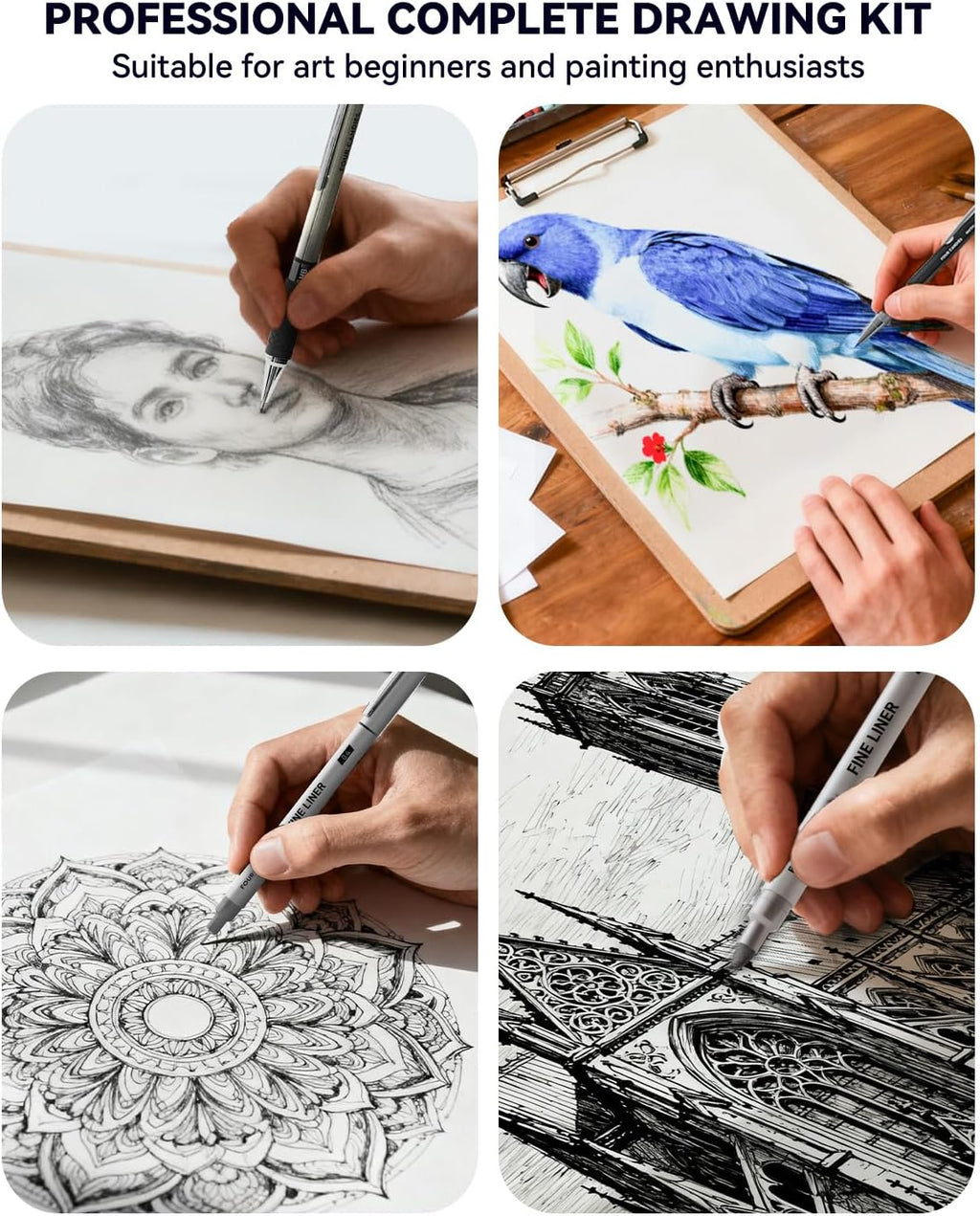 73PCS Advanced Art Supplies Drawing Kit with Fineliner Pens, Mechanical Pencils, 3-Color Sketchbook, Charcoal