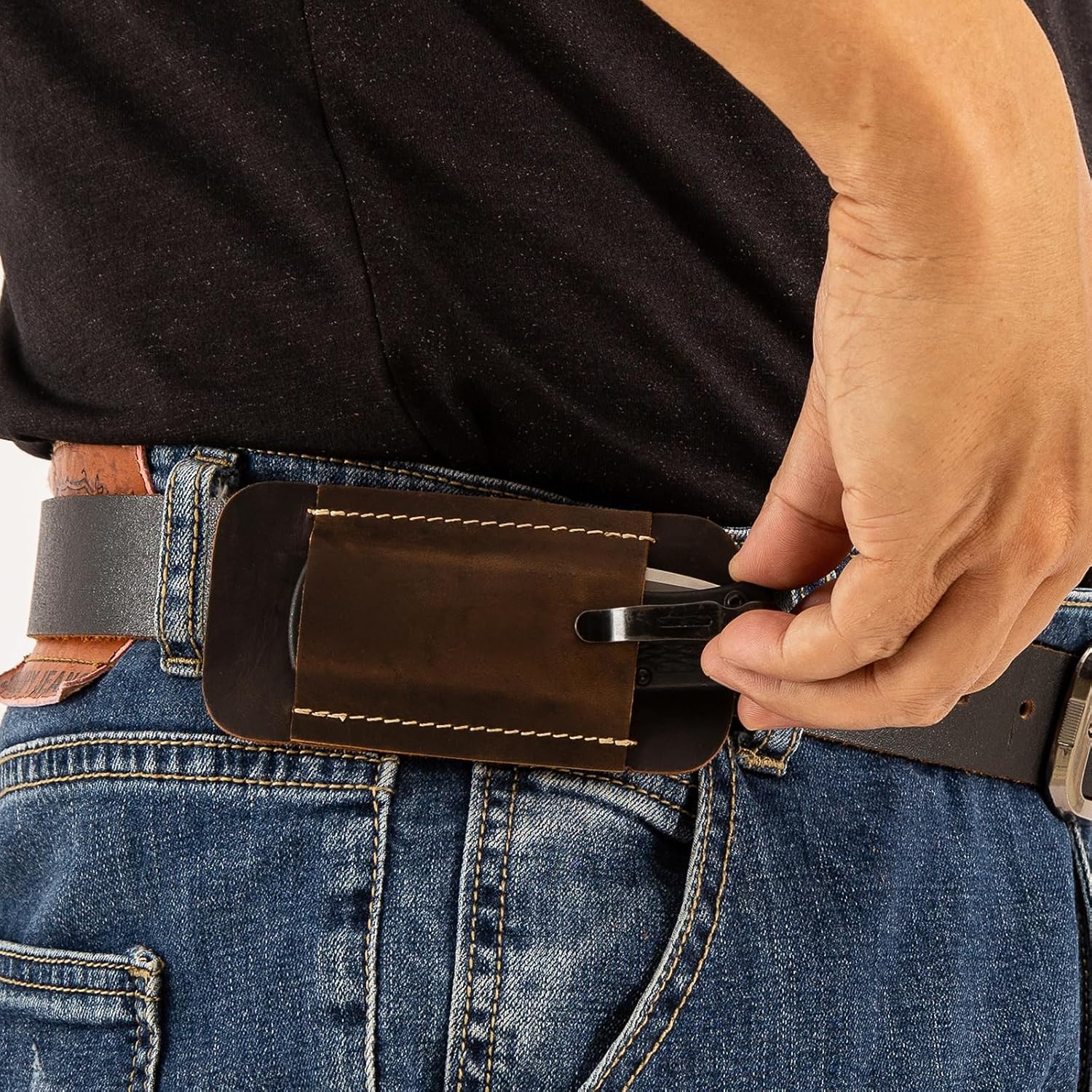 Knife Sheath,Leather Knife Sheath for Belt,Horizontal Carry Pocket Knife Holder,EDC Belt Organizer,Handmade Compact