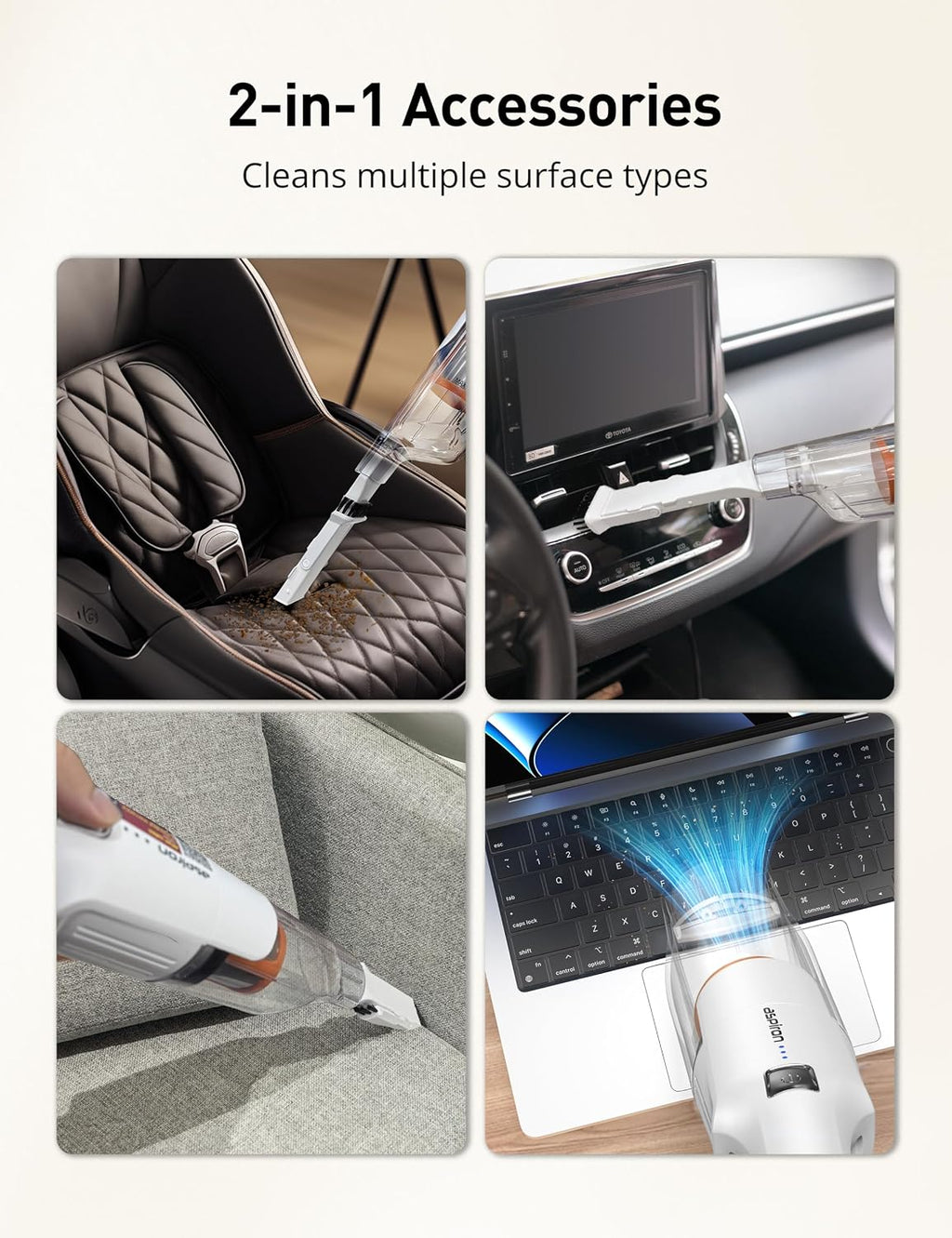 Cordless Handheld Vacuum, 24KPA Powerful Car Vacuum, 2-Speed, 2 Charging Methods, Wireless Charger, Ergonomic Handle