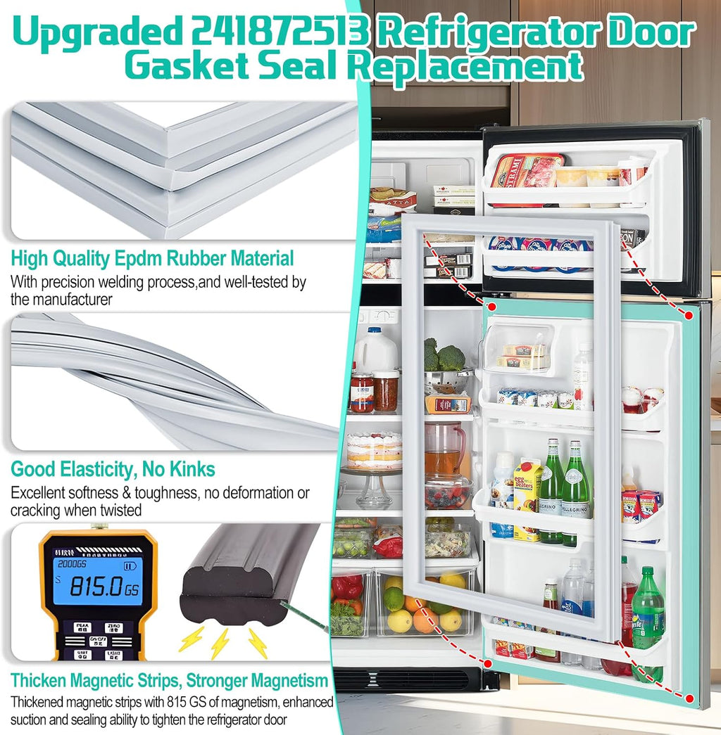Upgraded 241872513 Refrigerator Door Gasket Replacement for Frigidaire Kenmore Refrigerator Seal, Fridge Door Gasket Replace Part 240514608, 241872506, 240370906 Fridge Door Gasket Seal 42''x28.5''