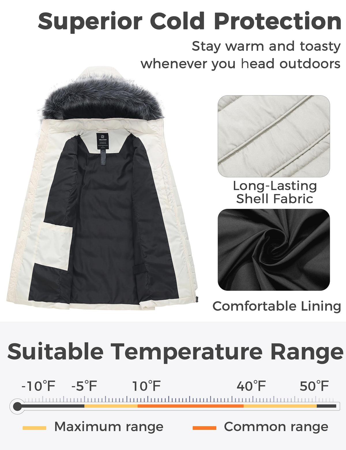 Women's Insulated Parka Coat Winter Jacket Beige S